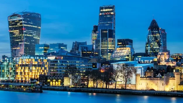 View of London skyline by night