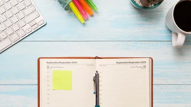 Flat lay journal on desk