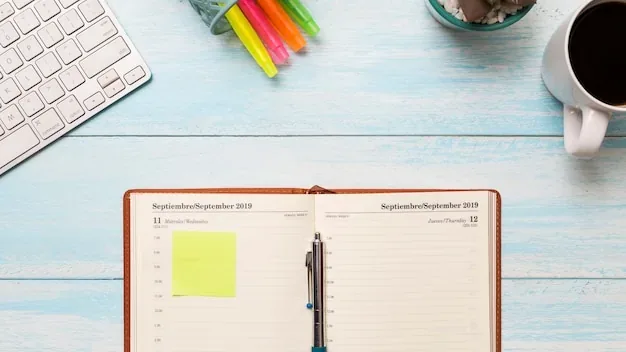 Flat lay journal on desk