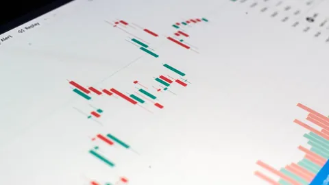 Printed candlestick chart with red and green candles