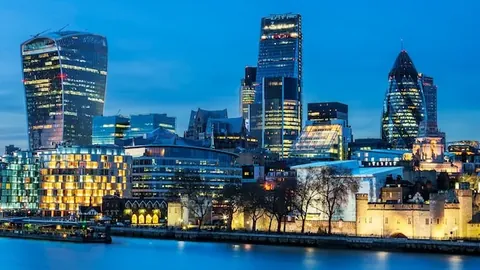 View of London skyline by night