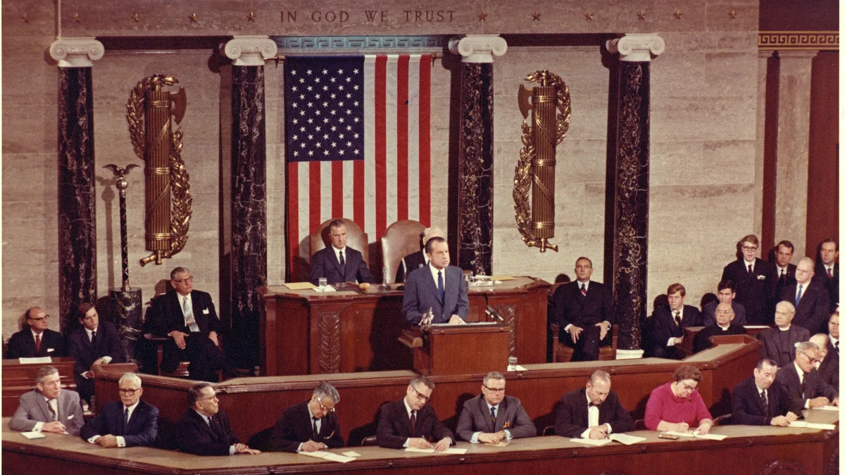 President Richard Nixon addressing Congress in 1971, the year the dollar’s link to gold ended