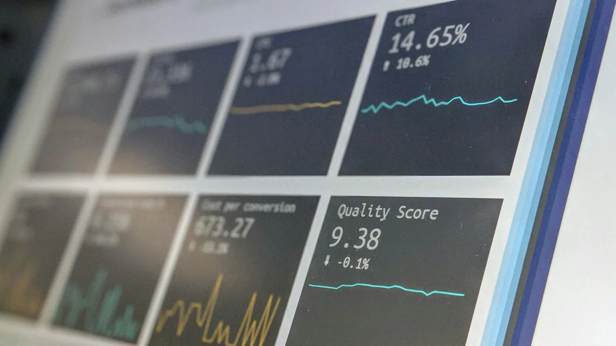 Data dashboards and statistics on a monitor