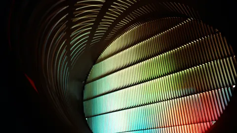Turning vanes inside a large wind tunnel used for testing