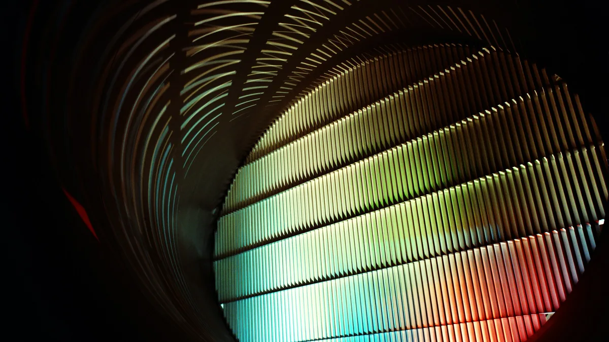 Turning vanes inside a large wind tunnel used for testing