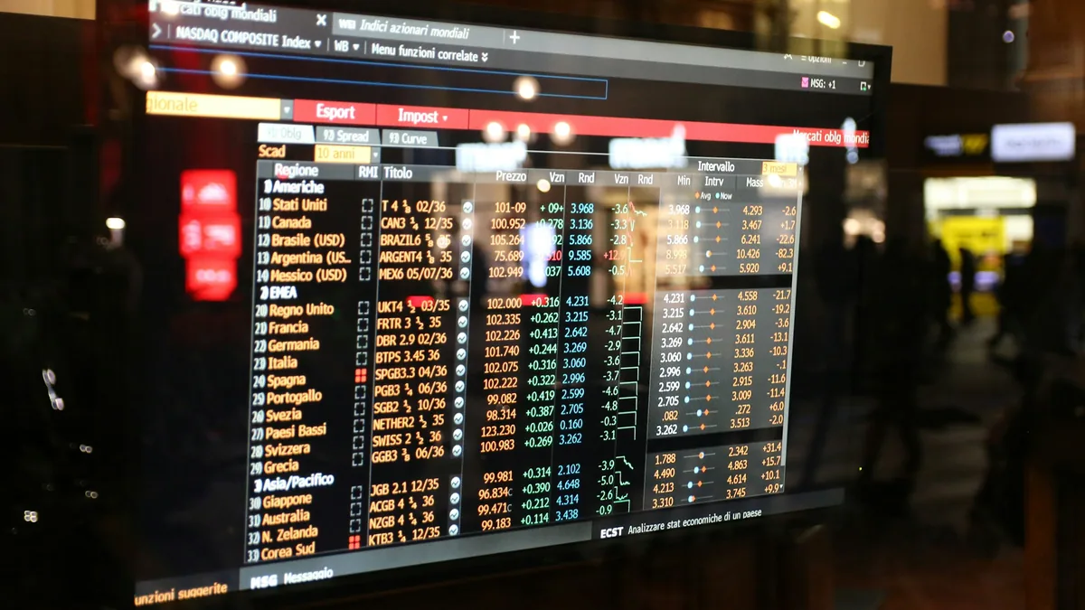 Financial market data and news displayed on a trading screen
