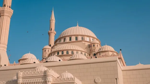 Al Maghfirah Mosque in UAE with its domes and towers under the clear sky