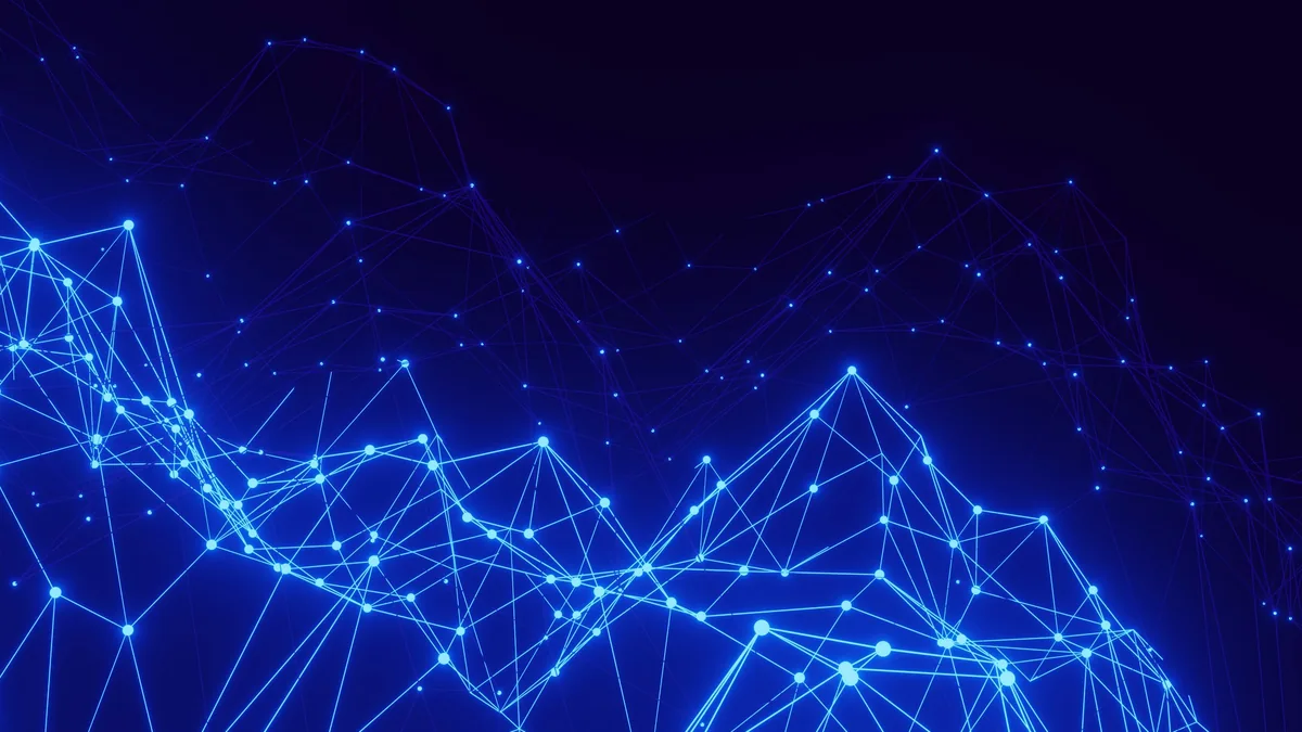 Abstract blue network of connected lines and dots