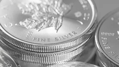 Stack of fine silver coins in close-up