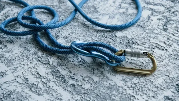 This is for protection. Knot with metal carabiner. Silver colored device for the active sports
