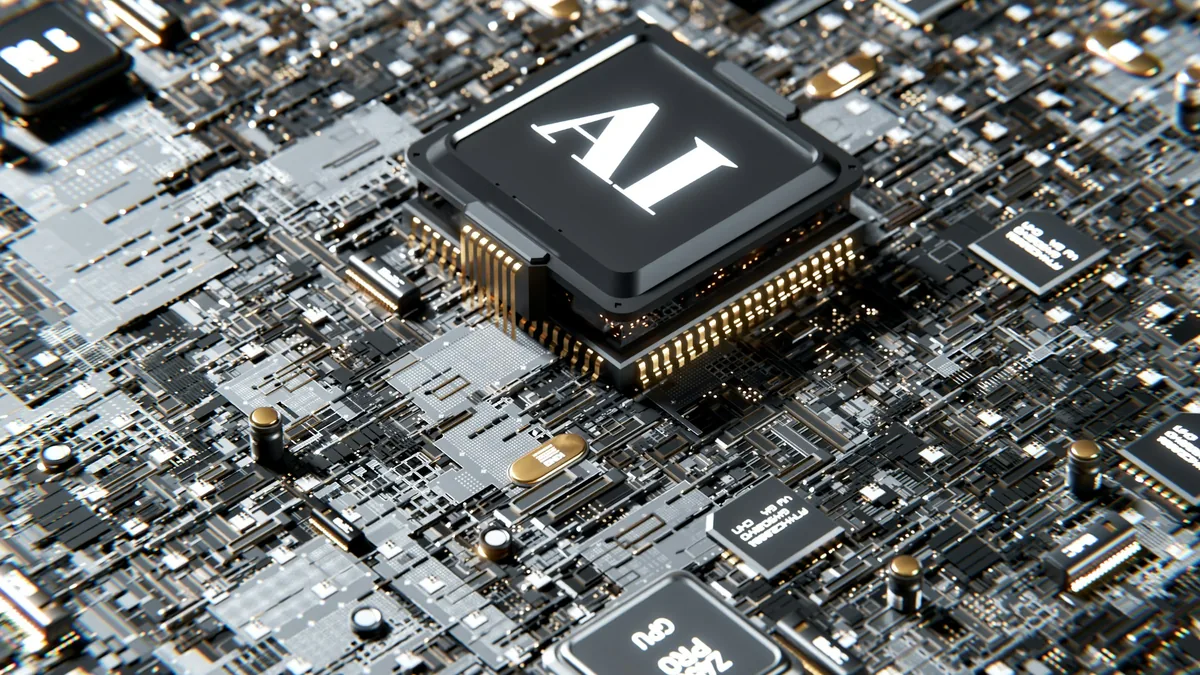 Computer chip with the letters AI on a dark circuit board