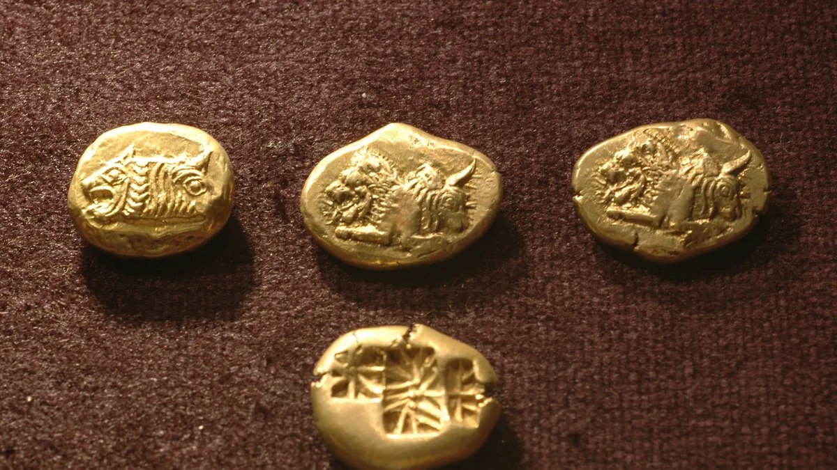 Electrum staters from a hoard found at Clazomenae, among the earliest coins ever struck